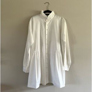Eskandar White Cotton Button Down Shirt Dress